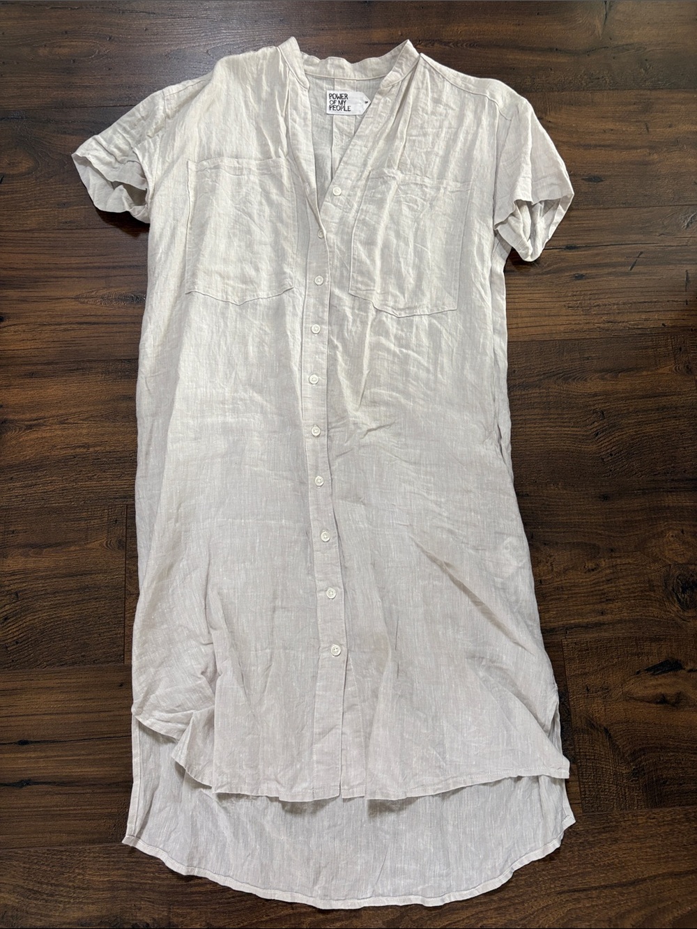 People Tree Greige Button-Front High-Low Linen Dress